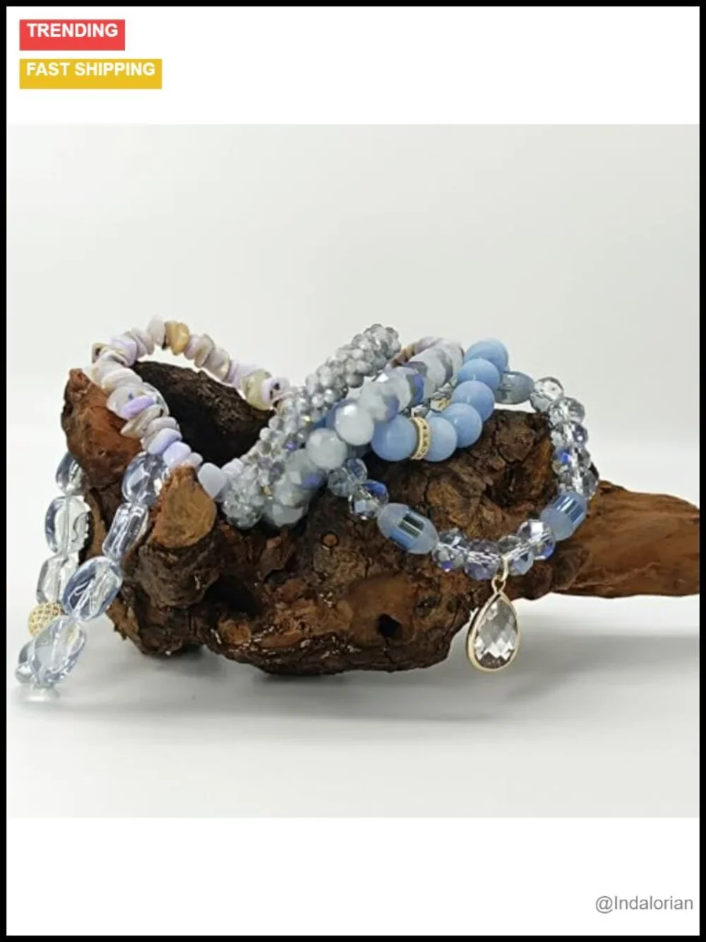 Natural Stone Beaded Stretch Bracelet Set Boho Stackable 6pc